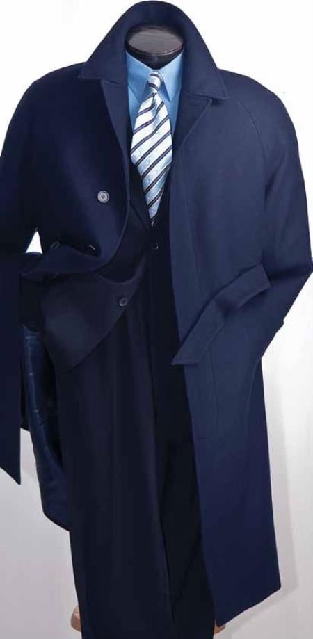 Mensusa Products Mens Full Length Wool Top Coat in Navy