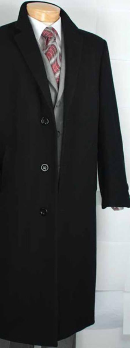 Mens Black Cashmere Blended Top Coat