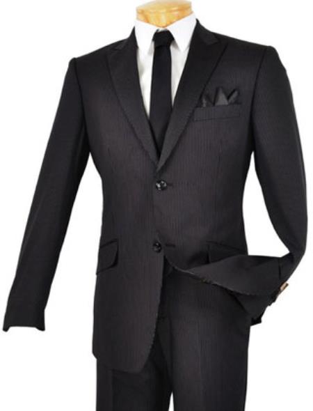 Mensusa Products Mens Single Breasted 2 Button Peak Lapel Slim Fit Suit Black