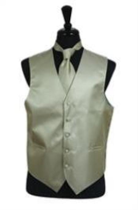 Mensusa Products Horizontal Rib Pattern Vest Tie Set greenish color with some hint of Gray sage Green 4