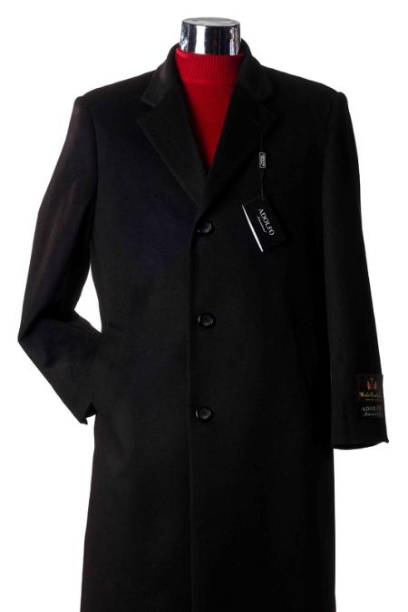 3 Button Charcoal Cashmere Wool Topcoat/Overcoat Mens