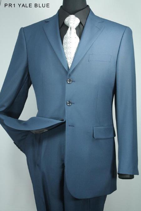 Mensusa Products Mens 3 Button Super 130's Yale Blue Solid Wool Suit