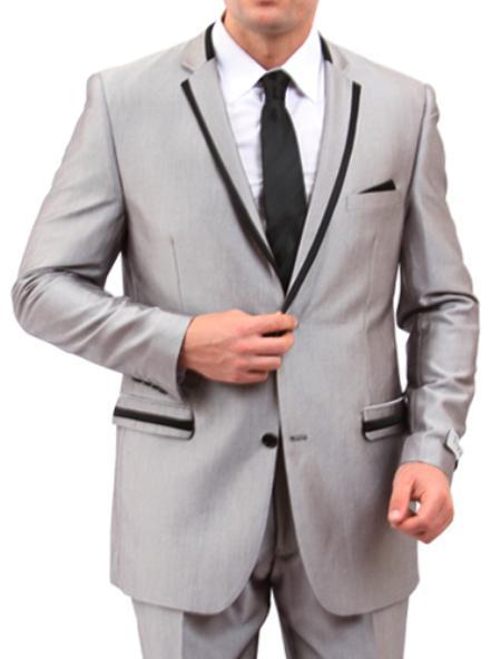 2 Button Grey Front Closure Slim Fit Suit Mens Cheap