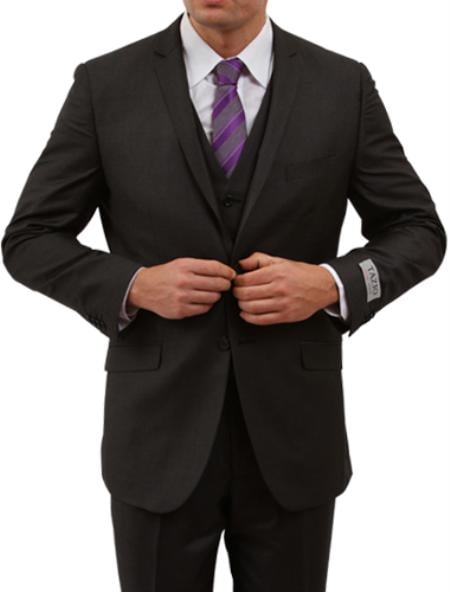 Mensusa Products Men's Solid Black 2 Button Front Closure Side Vent Suit