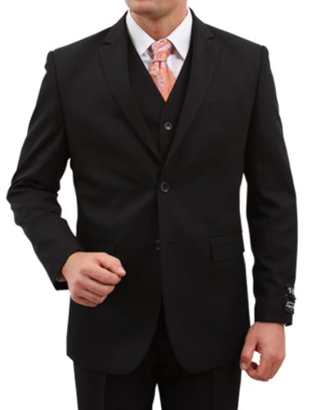 Mensusa Products Men's Solid Black 2 Button Front Closure suit