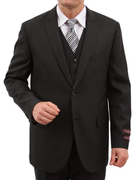 Mensusa Products Mens Solid Black 2 Button Front Closure Tailored Fit Suit