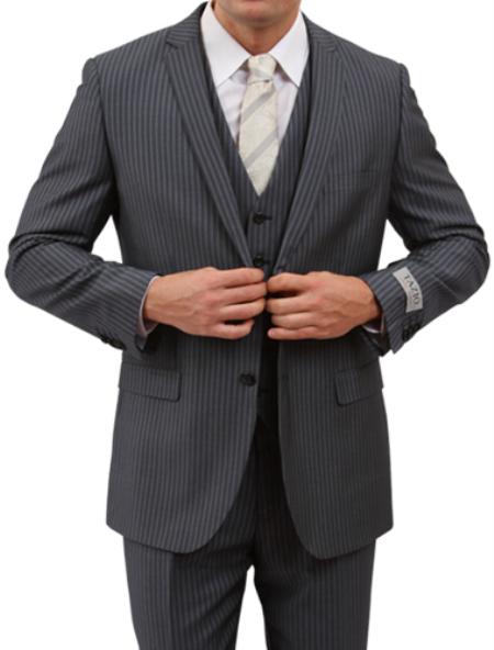 2 Button Grey Pinstripe Front Closure Slim Fit Suit Mens Cheap