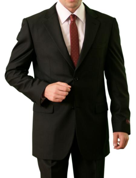 2 Button Solid Black Front Closure Notch Lapel Suit Mens Cheap