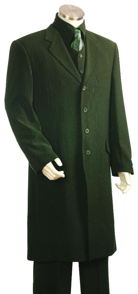 Mensusa Products Mens 4 Button 3 Piece Long Zoot Suit Olive