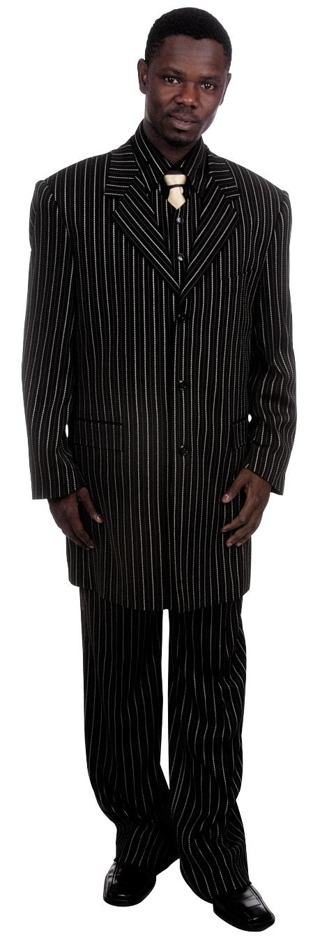 Mensusa Products Mens Fashionable Black Pinstripe Zoot Suit