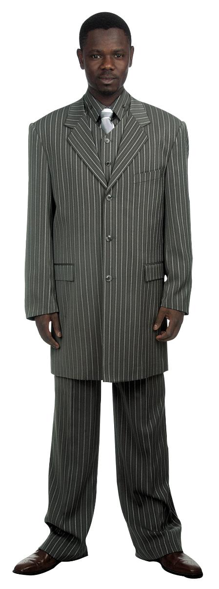 Mensusa Products Men's Stylish Grey Pinstripe Suit & Bold Pronounce With Vest