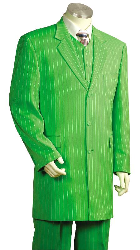 Mensusa Products Mens 3 Piece Long Zoot Suit With Vest Lime Green