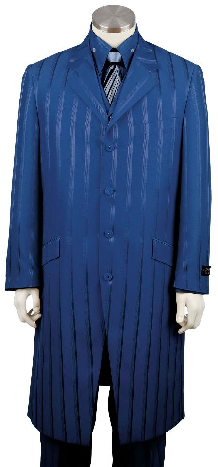 Mensusa Products Men's 4 Button Fashionable 3 Piece Long Zoot Suit Navy