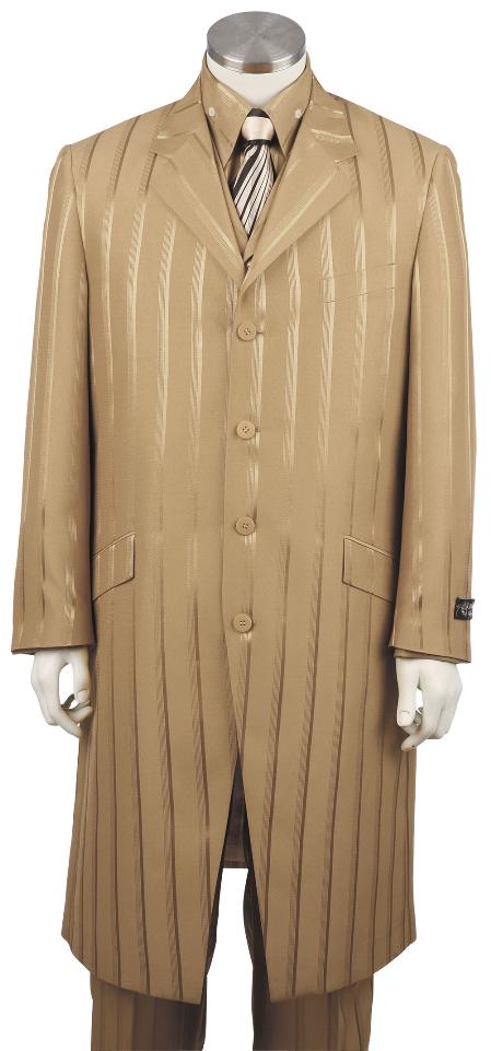 Mensusa Products Men's Fashionable 3 Piece Long Zoot Suit Taupe