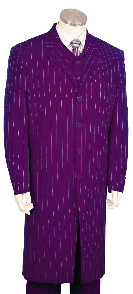 Mensusa Products Men's Bold Pronounce Fashionable LongZoot suit Purple,45'' Long Jacket EXTRA LONG JACKET Maxi Very Long
