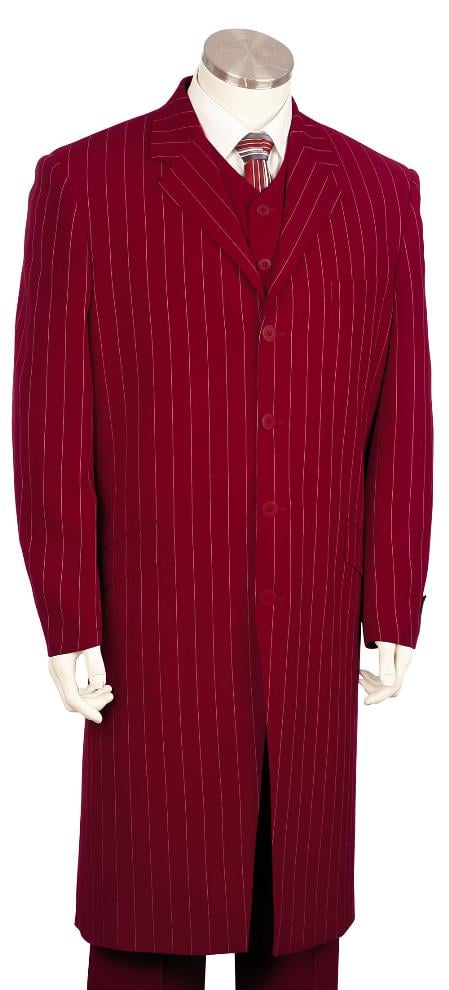 3 Piece Red Bold Gangester 45 Inch Long Zoot Suit Jacket Mens