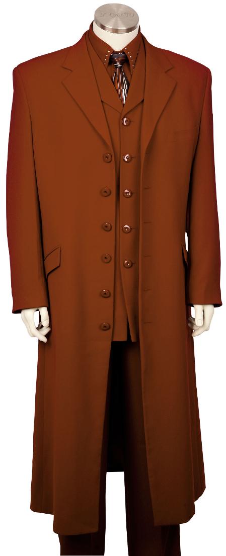 Mensusa Products Men's Fashionable 6 Button Long Zoot Suit Brown, 45'' Long Jacket EXTRA LONG JACKET Maxi Very Long