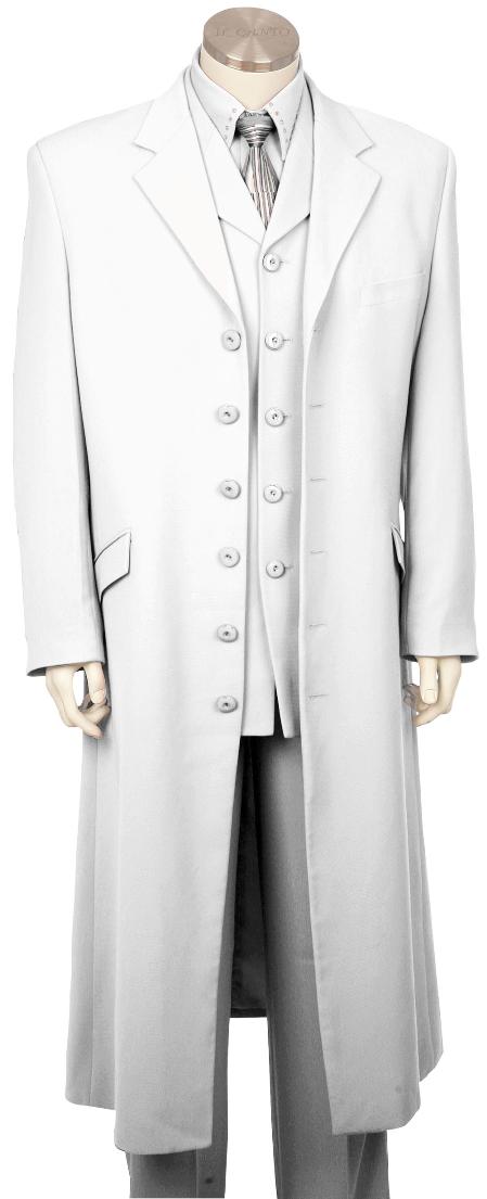 Mensusa Products Men's Stylish Long Zoot Suit + Shirt + Tie + Vest White 45'' Long Jacket EXTRA LONG JACKET Maxi Very Long