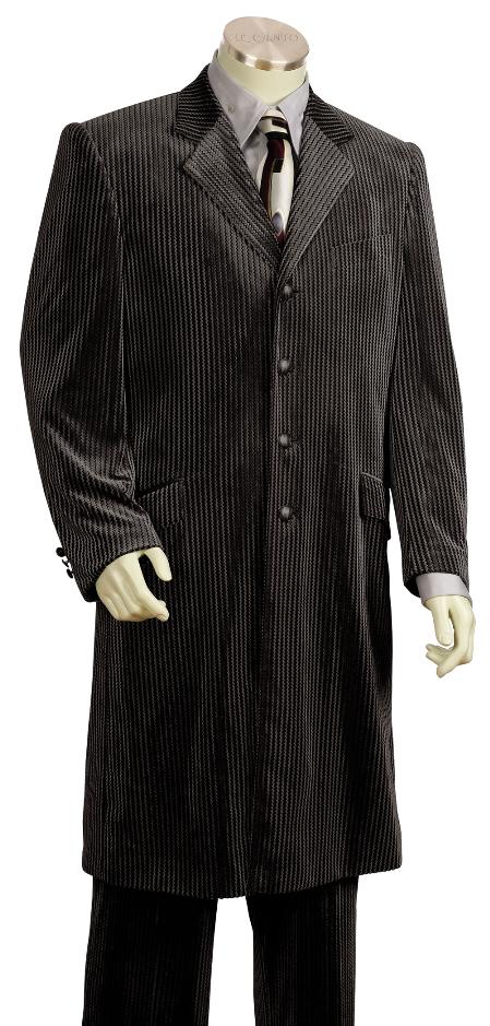 Mensusa Products Men's 4 Button Shiny Black Velvet Suit 45'' Long Jacket EXTRA LONG JACKET Maxi Very Long