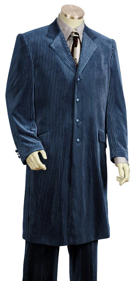Mensusa Products Men's 4 Button Fashionable Long Velvet Suit Navy