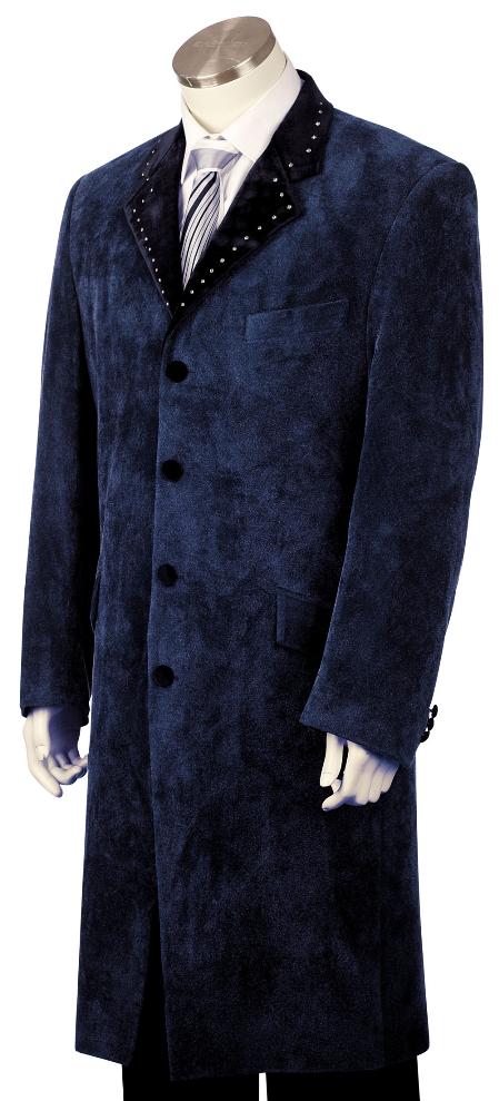 Mensusa Products Men's Fashionable 4 Button Navy Long Zoot Suit
