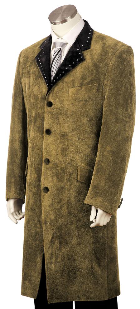 Mensusa Products Mens High Fashionable 4 Button Long Zoot Suit Taupe