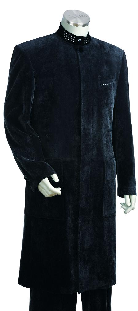 Mensusa Products Men's Navy Stylish Long Zoot Suit 45'' Long Jacket EXTRA LONG JACKET Maxi Very Long