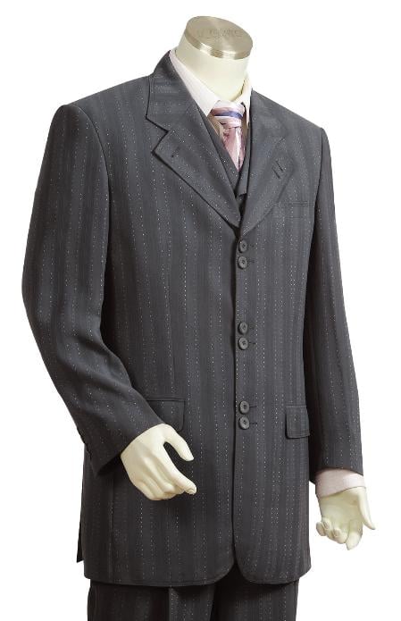 Mensusa Products Mens Fashion 3 Piece Vested Charcoal Zoot Suit