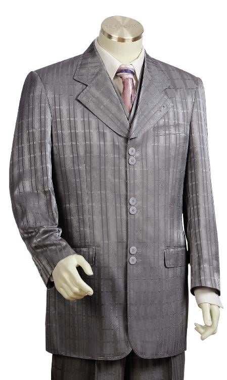3 Piece 6 Button Grey Fashion Suit Mens