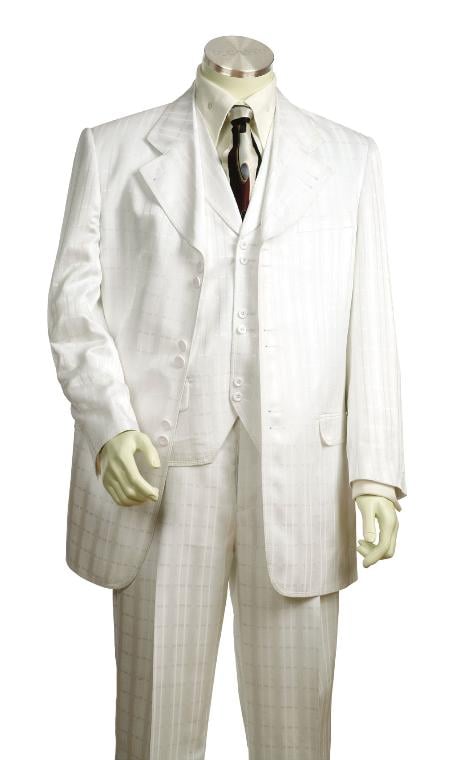 3 Piece 6 Button White Zoot Suit Mens