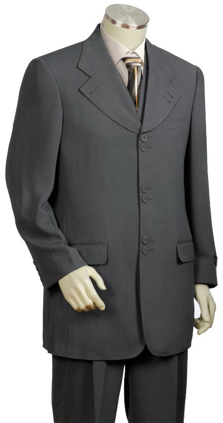 3 Piece 6 Button Grey Vested Zoot Suit Mens