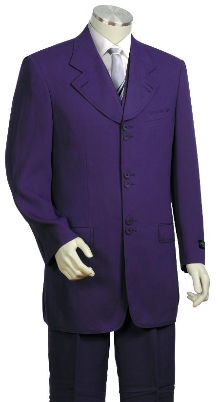 3 Piece 6 Button Purple Fashion Suit Mens