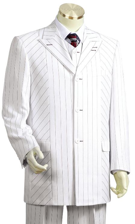 3 Piece 3 Button White Black Pinstripe Vested Zoot Suit Mens