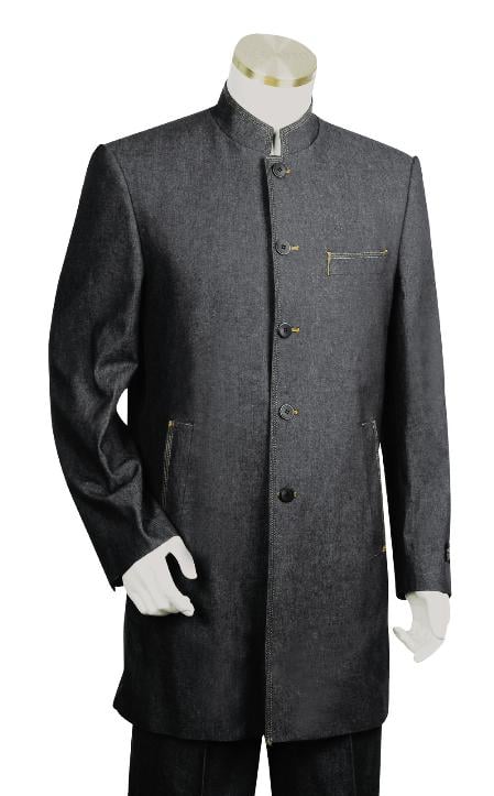 Mensusa Products Men's Fashionable 5 Button Black Zoot Denim Fabric Suit