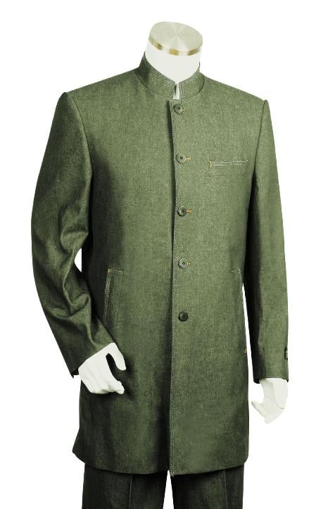 Mensusa Products Mens 5 Button Fashionable Olive Zoot Denim Fabric Suit