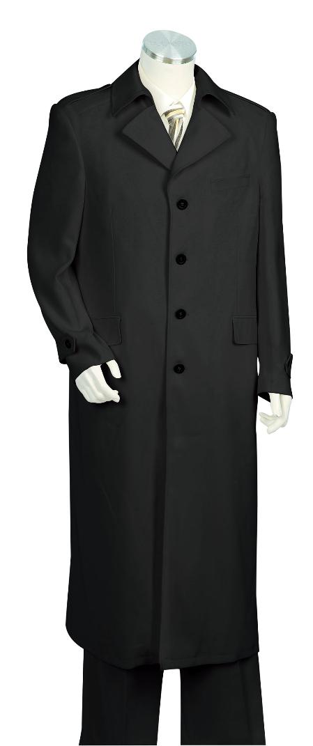 Mensusa Products Mens 4 Button Solid Black Long Zoot Suit 45'' Long Jacket EXTRA LONG JACKET Maxi Very Long