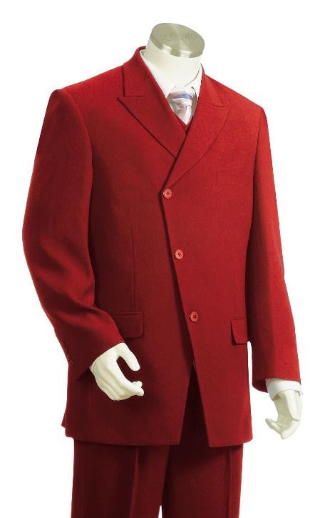3 Piece 3 Button Red Vested Zoot Suit Mens