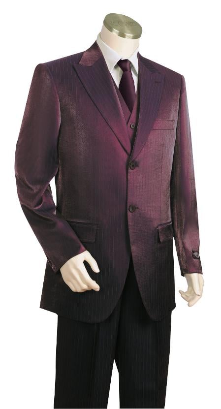 Mensusa Products Men's Fashionable 3 Piece Vested Wine Zoot Suit