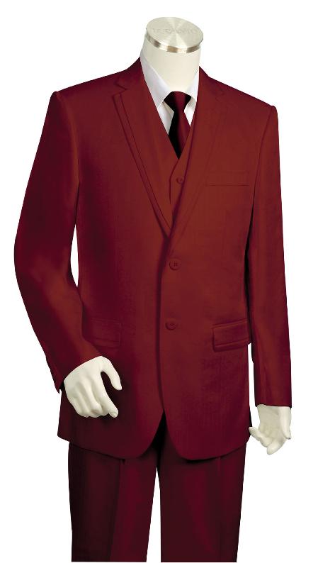 Mensusa Products Mens High Fashion 3 Piece Vested Wine Zoot Suit