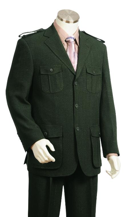 Mensusa Products Men's 3 Button Olive High Fashion Safari Military StyleZoot Suit