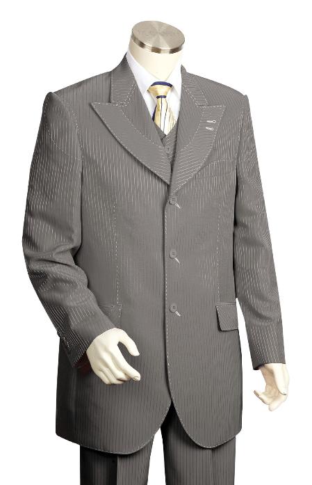 Mensusa Products Mens 3 Piece Vested Charcoal Fashion Zoot Suit