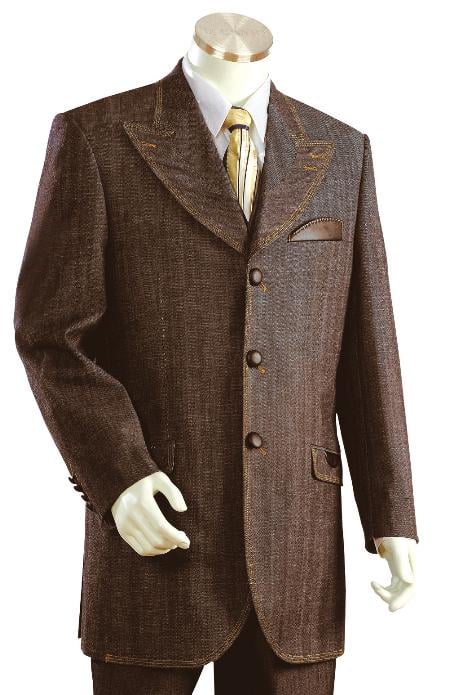 Mensusa Products Men's Fashionable 3 Button Zoot Denim Fabric Suit