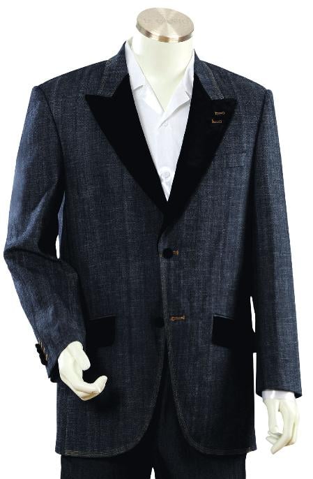 Mensusa Products Mens High Fashion Navy Zoot Denim Fabric Suit