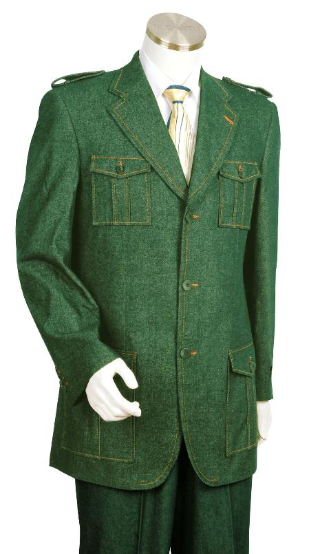 Mensusa Products Mens High Fashion Olive Zoot Denim Fabric Suit