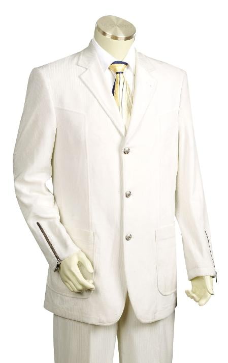 Mensusa Products Men's 3 Button Fashion White Zoot Suit