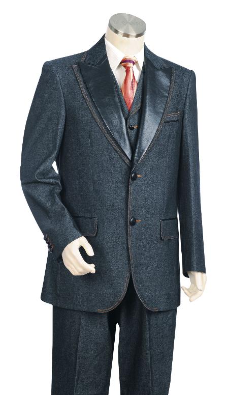 Mensusa Products Mens 3 Piece Vested Blue Fashion Zoot Denim Fabric Suit