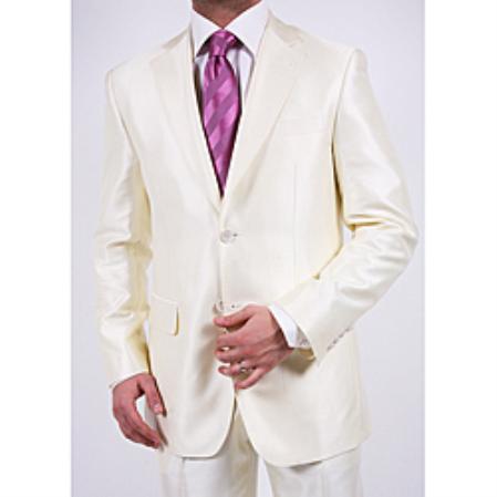 Mensusa Products Ferre Men's Shiny Offwhite Twobutton Twopiece Slim Fit Suit