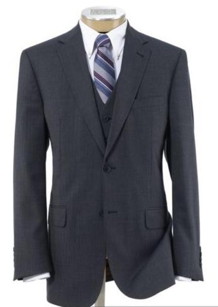 2 Button Grey Wool Vested Suit with Pleated Trousers Mens