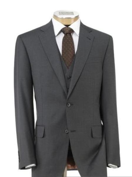 Mensusa Products Men's 2 Button Wool Vested Suit with Pleated Front Trousers Mid Grey