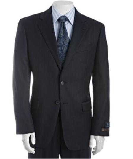 2 Button Navy Birdseye Wool Suit with Single Pleated Pants Mens